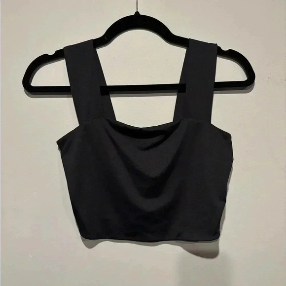 CLARE WIDE STRAP SECOND SKIN CROP TOP |  BLACK - Picture 4 of 9